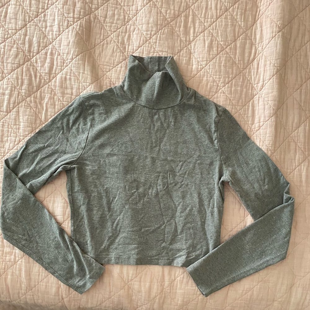 Long sleeved cropped grey turtle neck shirt